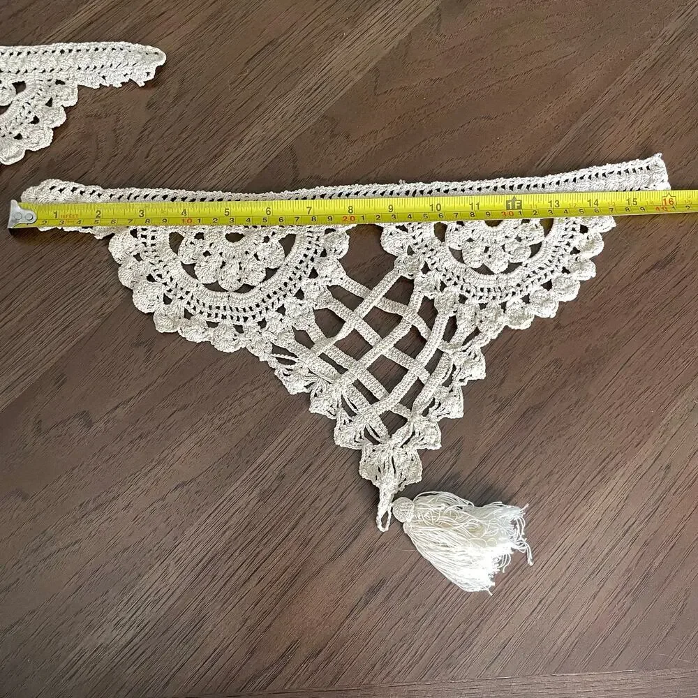 Vintage Crochet Curtain Tie Backs Handmade Off White Lattice Pair Tassel READ
